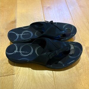 Merrell Women's Grace Black leather flip flop thong sandals sz 9 new